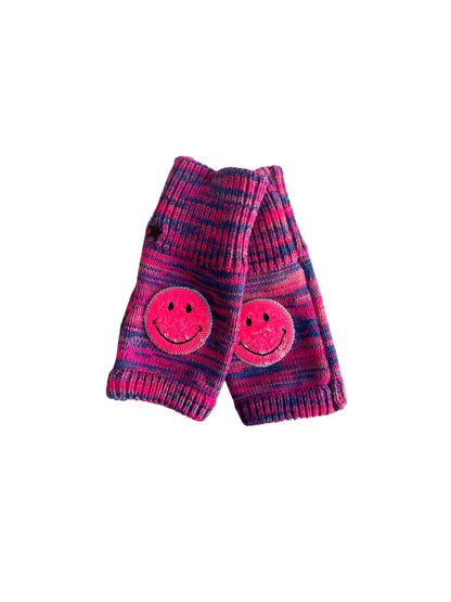 Psychedelic Smiley Knit Mittens Pink Multi