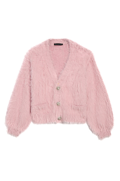 The Margaret Pink Fuzzy Cardigan