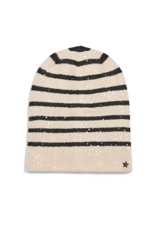 The Heavenly Sequin Striped Beanie-Ivory Multi