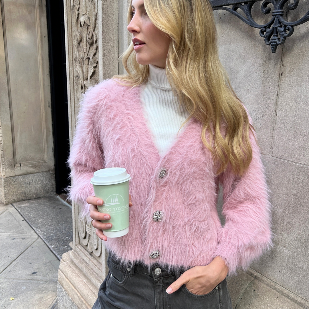 The Margaret Pink Fuzzy Cardigan