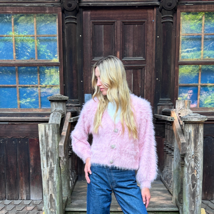 The Margaret Pink Fuzzy Cardigan