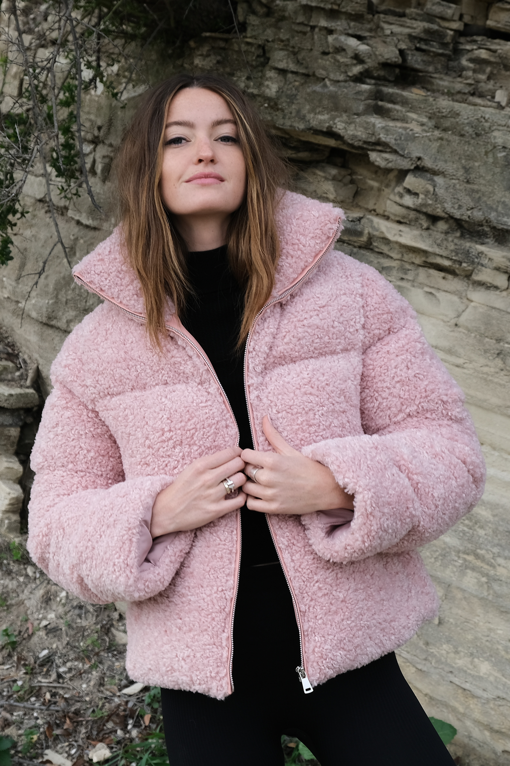 FAUX FUR PUFFER COAT in PINK